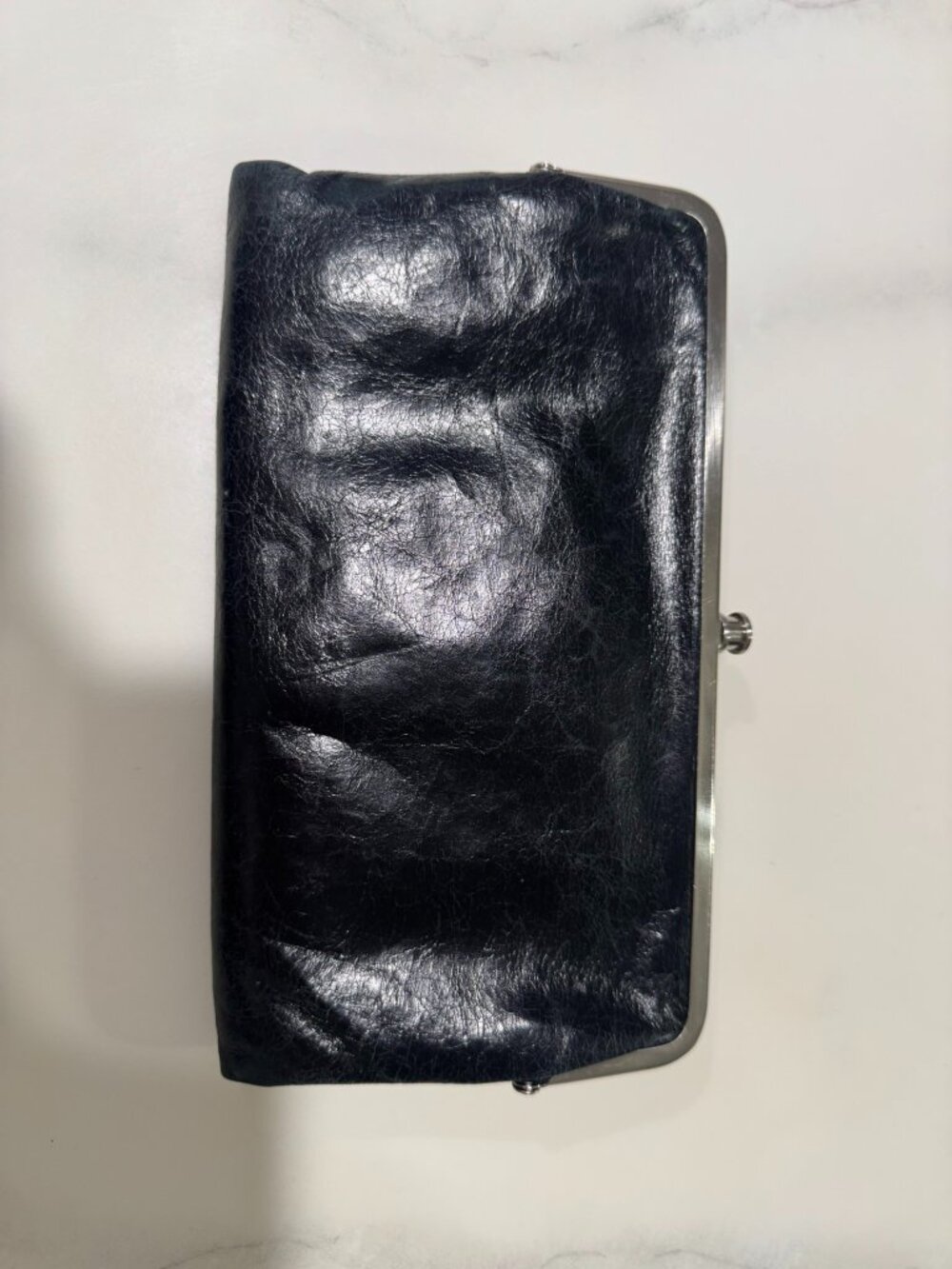 HOBO Lauren Black Leather Double Frame Kiss Lock Clutch Wallet